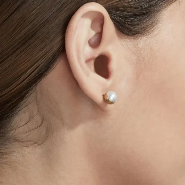 Tortoise General Jewelry<Shihara Half Pearl Earring 45°